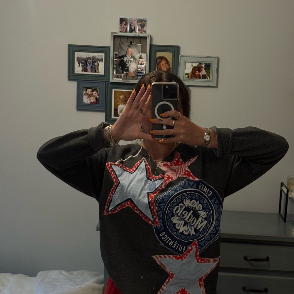 Champion Gray Sweatshirt with Red and White Accents